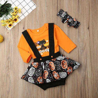 

US Infant Baby Girls Pumpkin Romper Top Strap Dress Halloween Clothes Sets 0-24M