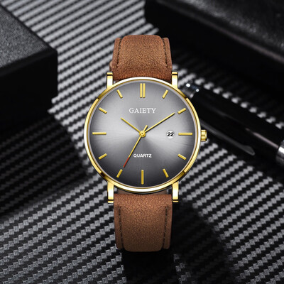 

〖Follure〗Fashion Simple Simple Casual Calendar Business Leather With Strap Mens Watch
