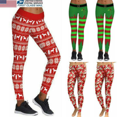 

US Women Yoga Pants Xmas Christmas Santa Claus Fitness Gym Sports Leggings