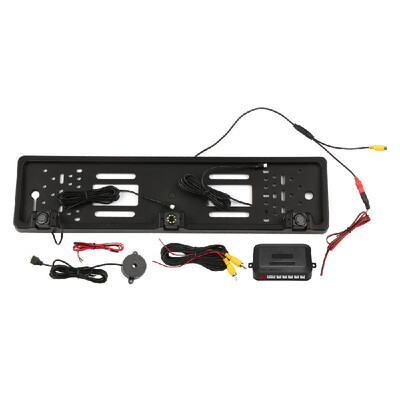 

European License Plate Frame Backup Camera 12 LED Rear View Camera with Reversing Radar System Parking Sensor