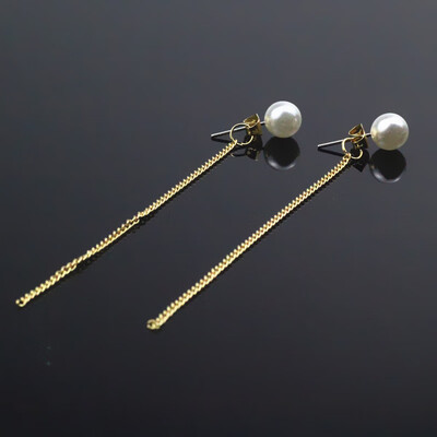 

E054 Fashionable Pearl Drop Earrings for Women Long Link Chain Drop Earrings Black White 2 Color Exquisite Jewelry