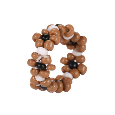 

1 Pc Women Fashion Ins Style Cute Handmade Beaded Ring Colored Woven Flower Finger Ring