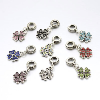

Large Hole Clover Alloy Enamel European Dangle Beads Antique Silver Mixed Color 24mm Hole 5mm