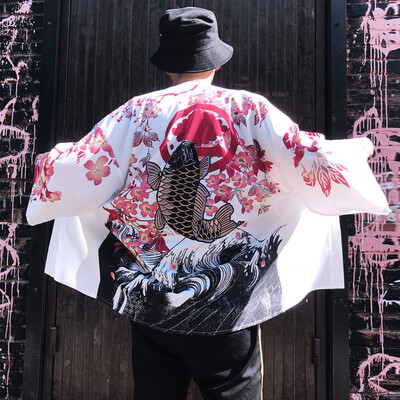 

Floral Pattern Tops Outwear Men Kimono Cardigan Japanese Fashion Jacket Coat