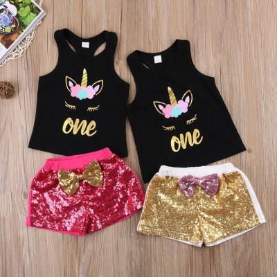 

Unicorn Toddler Kids Baby Girls T-shirt Tops VestShorts Pants Outfits Clothes