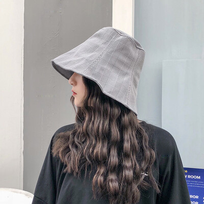 

Chic Hat Female Summer Personality Chequered Pot Hat Korean Edition Simple Cold Wind Fisherman Hat Student Couple Sunshade Cap