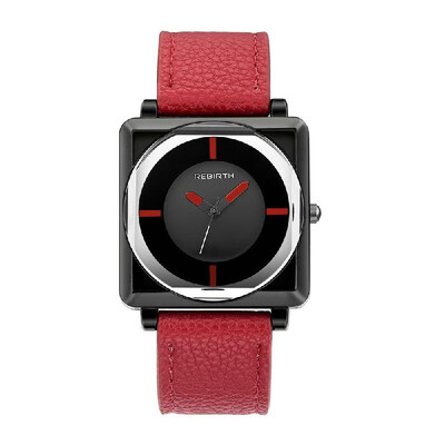 

REBIRTH Square Women Watches Contracted Leather WristWatches Quartz Clock Red