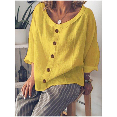 

Starmoon Women Fashion Loose Cotton Linen Button Solid Daily Casual Shirt Blouse Tops