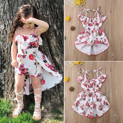 

Toddler Infant Baby Girl Summer Ruffle Sleeve Cold Shoulder Floral Jumpsuit Romper Dress Summer Clothes Outfit Princess
