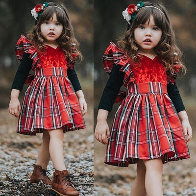 

Christmas Newborn Kids Baby Girls Dress Plaid Xmas Princess Pageant Party Dress Clothes Sets