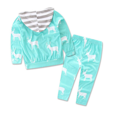 

1Set Newborn Infant Baby Boy Girl Deer Print Hoodie TopsPants Outfits Clothes
