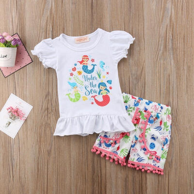 

Toddler Kids Baby Girl Mermaid Tops Shorts Pants 2pcs Clothes Outfits Set