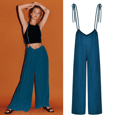 

Tailored Womens Loose Retro Casual Solid Color Wide Leg Pants Strap Sling Jumpsuit
