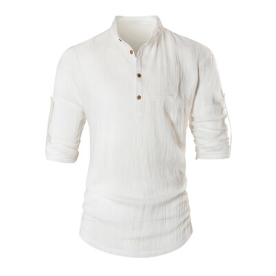 

Toponeto Mens Baggy Cotton Linen Solid Long Sleeve Button Retro T Shirts Tops Blouses