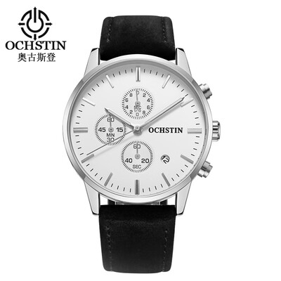

Augustus OCHSTIN multi-function three-eye calendar multi-function leather mens watch mens watch