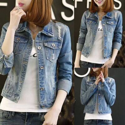 

Toponeto Women Fashion Lapel Casual Denim Buttons Coats Vintage Jeans Jackets