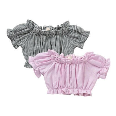 

Sumemr Ruffle Crop Top Short Sleeve T-shirt Clothes Age 1-5 Years Party Striped