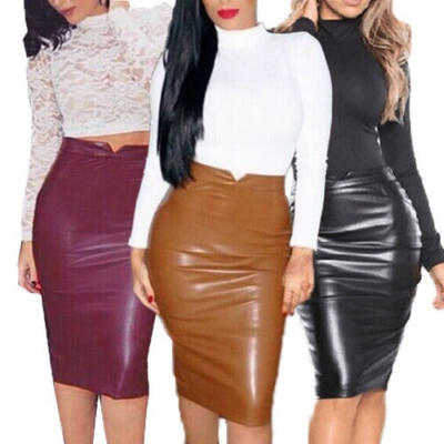 

Fashion Women PU Leather Skirt Straight High Waist Bodycon Club Pencil Short Mini Skirts