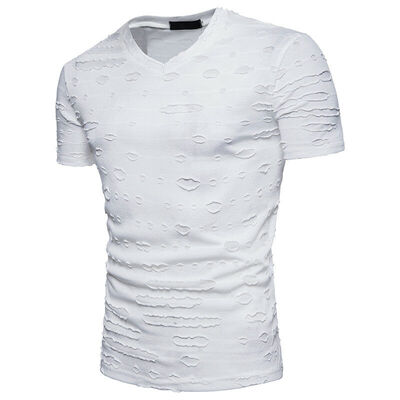 

SUNSIOM Mens Slim Fit O Neck Short Sleeve Muscle Tee T-shirt Ripped Casual Tops Blouse