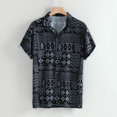 

Tailored Mens Summer Fashion Lapel Leaf Print Short Sleeve Shirt Top Blouse