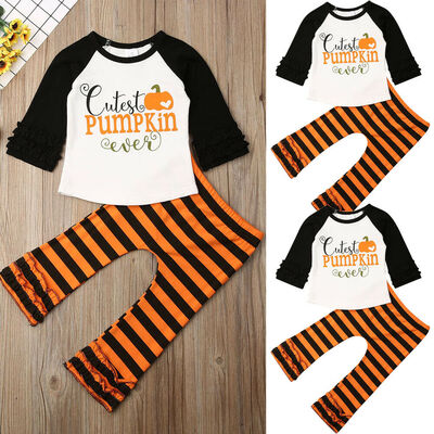 

Toddler Baby Girl Halloween Clothes Pumpkin Tops T-shirtLeggings Pants Outfits