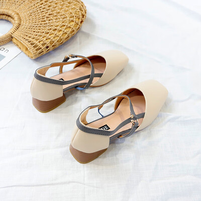 

Rough heel sandals fairy style 2019 new Baotou evening shoes gentle retro middle heel shoes Xia net celebrity