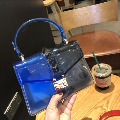 

Fashion Female Transparent Shoulder Bags Cross Body Bag 2019 Brand Designers Gradual Change Women Handbag Purses PU Chains Rivet