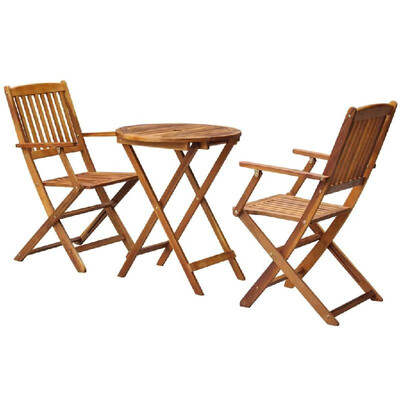 

3 Piece Folding Bistro Set Solid Eucalyptus Wood