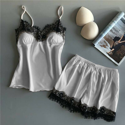 

Women Silk Sleeveless Night Sleepwear Nightwear Dress Shorts Pajamas 2Pcs Set