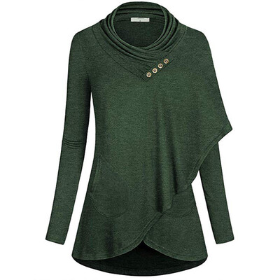 

Roseonmyhand Womens Long Sleeve O-Neck With Buttons Irregular Hem Sweatshirt Blouse