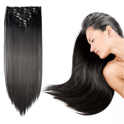 

8 PcsSet Fashion Long Curly Wavy Straight Clip In Hair Extension Sexy Heat Resistant Party Hair Natural Synthetic Hair For Women