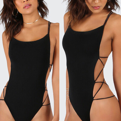 Sexy Women V Neck Lace Up Bandage Bodysuit Leotard Lingerie Romper Tops Jumpsuit