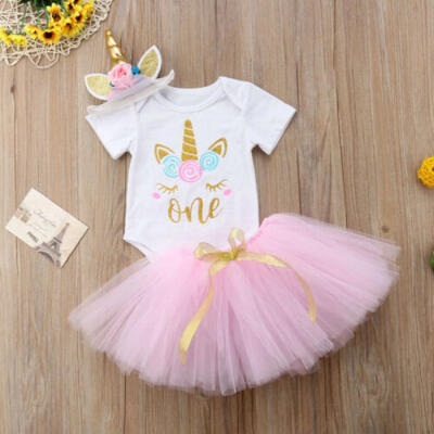 

Canis 3PCS Toddler Kid Baby Girls Unicorn Romper Tutu Skirts Dress Outfits Set