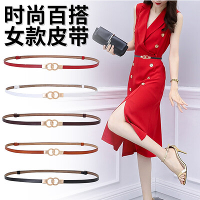 

Womens new leather decorative thin belts leather womens buckle dress accessories belts