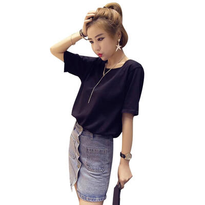 

Casual Solid Color Short Sleeve T-shirts Women Hollowed Round Neck Tee Tops