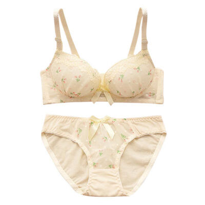 

Print Bow Lace Cotton Bra Sets Women Convertible Push Up Lingerie Bra Underwire Bra & Panty Set Underwear Sets