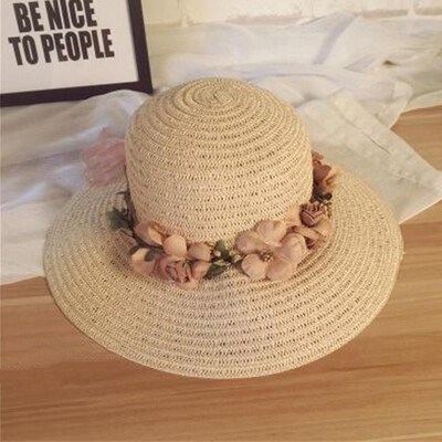 

1Pc Women Beach Hat Lady Cap Wide Brim Fold Summer Sun Straw Hat Fashion Wreath Hat