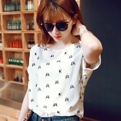 

2018 New Large Size Women Printing Blouse Bird Bat Shirt Short-Sleeved Chiffon Blusas Femininas Roupas Summer Style