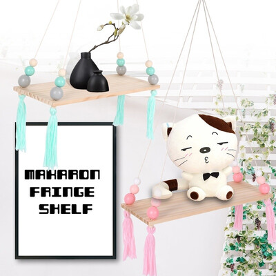 

Girls Wooden Nordic Style Hanging Tassel Bead Storage Wall Shelf Kids Nursery Bedroom
