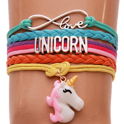 

Unicorn Bracelet Handmade Rainbow Braided Wristband Adjustable Infinity Bracelet Unicorn Charm Unicorn Birthday Gift for girls