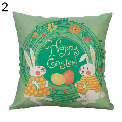 

Happy Easter Egg Rabbit Flower Pillow Case Cushion Cover Sofa Bed Car Cafe Decor