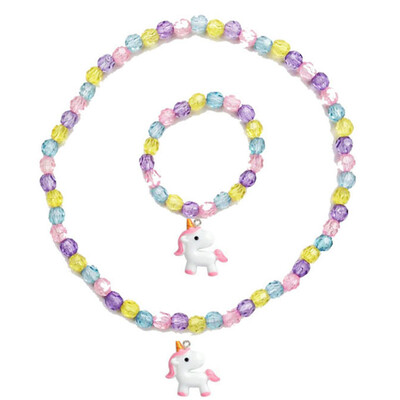 

Children Unicorn Beads Pendant Necklaces Bracelet Adjust Girls Chain Jewelry