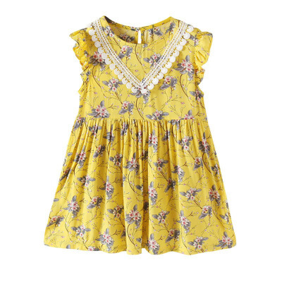 

Children Dresses Kids Girl Sleeveless Flower Print Cotton&Linen floral Dress Baby Girl Spring Summer dresses for girls