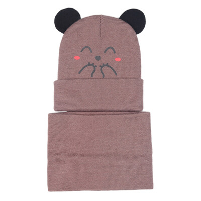 

Newborn Baby Winter Warmer Scarf Cartoon Print Hat With Ear Design Infant Boys Girls Collar Scarves Neckerchiefs Headwear Sets