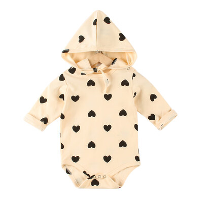 

Autumn Baby Girl Boy Set Cotton Infant Long Sleeve Heart Print JumpsuitHat Newborn Romper Set