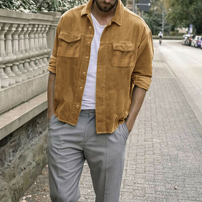 

Mens Corduroy Long Sleeve Button Down Tops Coat Outwear Casual Vintage Jacket