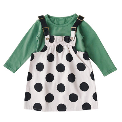 

Children Summer Long Sleeve T-shirt Round Collar Casual TopsCartoon Dot Print Bib Skirts