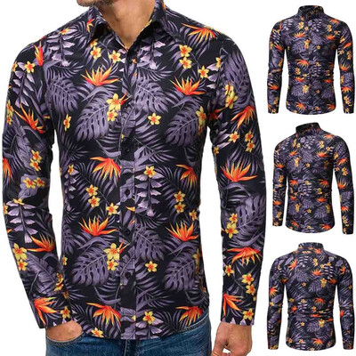 

Toponeto Mens Autumn Winter Casual Turn-down Collar Long Sleeve Printing Shirt