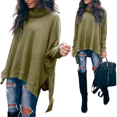 

Women Long Sleeve Irregular High Collar Solid Fashion Autumn Sweater Tops