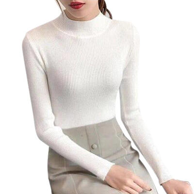 

Autumn Women Knitted Base Shirt Half High Collar Slim Solid Color Bottoming